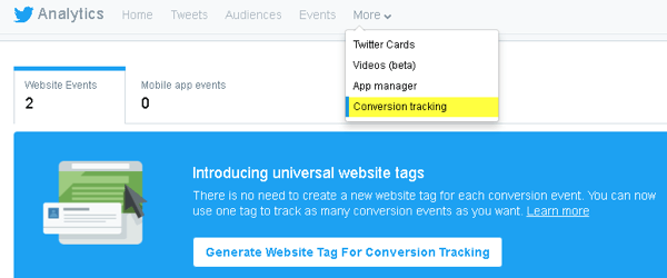 Twitter memungkinkan Anda menambahkan kode ke situs web Anda untuk pelacakan konversi dan untuk membuat audiens yang disesuaikan.