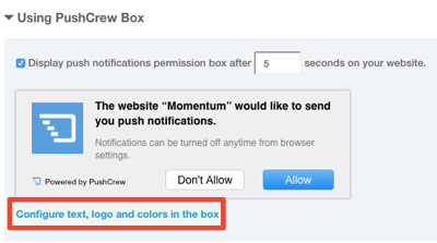 pushcrew default opt-in box