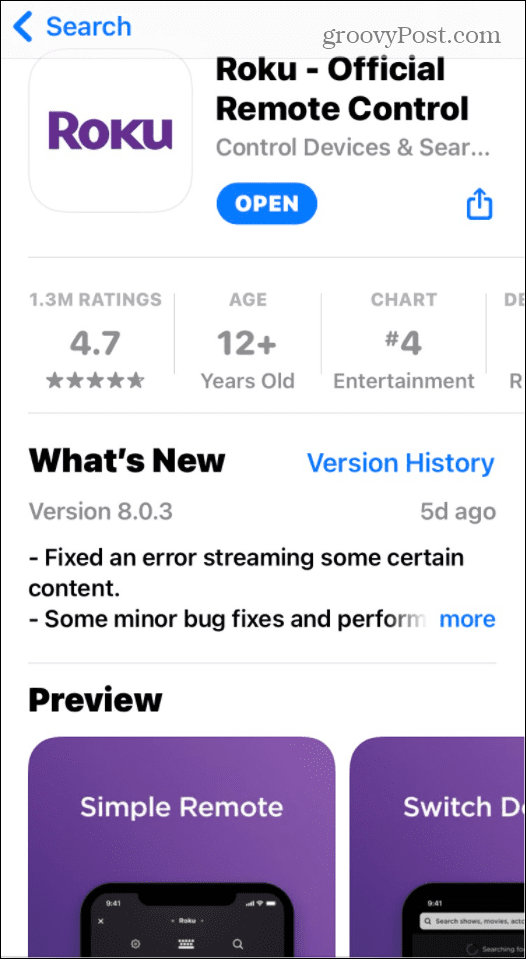 Aplikasi Roku iOS