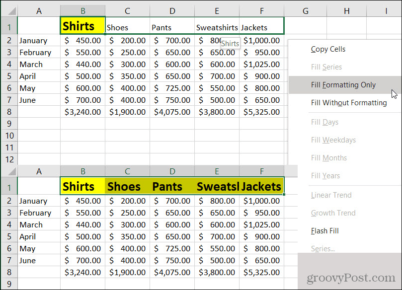 Pemformatan IsiOtomatis Excel