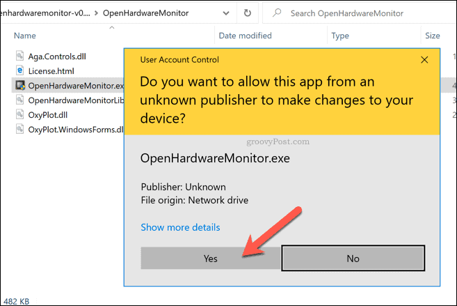 Peringatan Windows 10 UAC untuk Open Hardware Monitor