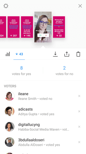 Lihat hasil polling dari tab Viewers di Story analytics.