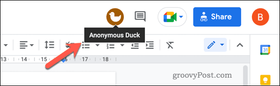 Contoh pengguna anonim dalam dokumen Google Documents.