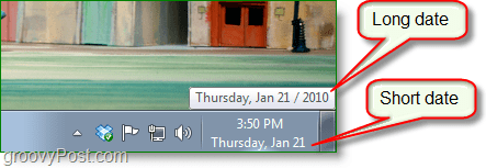 Tangkapan layar Windows 7 - tanggal panjang vs. kencan singkat