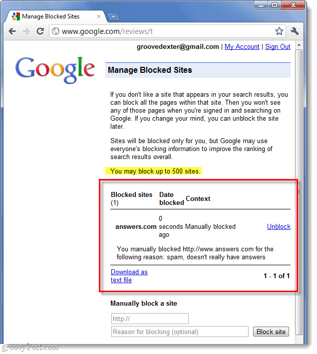 daftar situs web yang diblokir google Anda