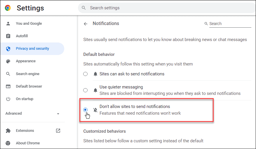 Nonaktifkan Notifikasi di Chromebook