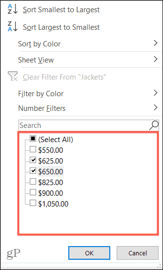Filter berdasarkan Nilai di Excel