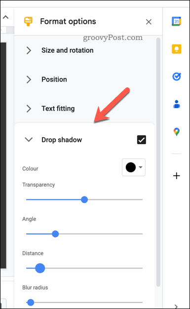 Menambahkan efek ke kotak teks di Google Slides