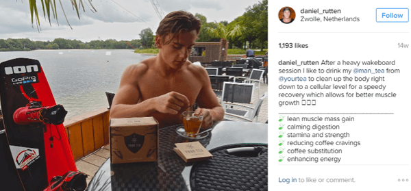 Atlet Daniel Rutten berpose dengan Man Tea dan menyoroti manfaatnya untuk pengikut Instagram-nya.