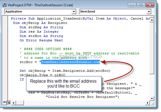 BCC otomatis dengan Outlook 2010