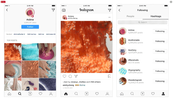 Untuk membuat postingan dan pengguna lain lebih mudah ditemukan di platform, Instagram memperkenalkan tagar yang dapat diikuti pengguna dan menemukan postingan teratas dan cerita terbaru. 