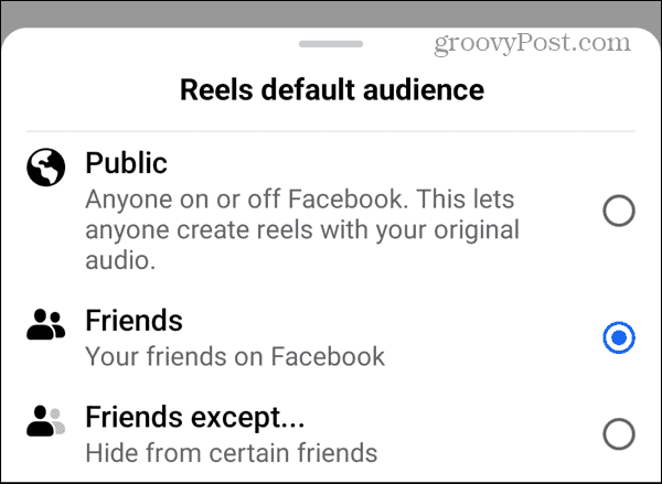 gulungan pengaturan facebook pemirsa default