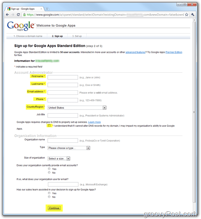 Pendaftaran Domain Edisi Standar Google Apps