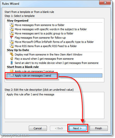 menerapkan aturan pada pesan yang saya kirim di Outlook 2010