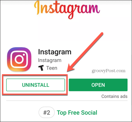 uninstall instagram