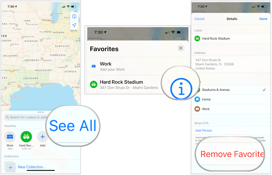 Apple Maps menghapus favorit