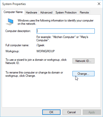 Properti Sistem Windows 10 Nama Komputer