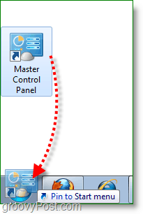 Tangkapan layar Windows 7 -drag panel kontrol utama untuk memulai menu