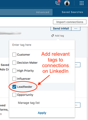 Penandaan kontak di LinkedIn Sales Navigator.