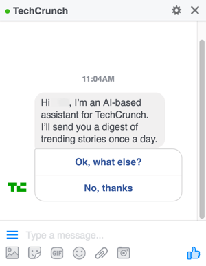 Saat Anda mendesain chatbot Facebook Messenger, Anda memberikan opsi kepada pengguna untuk membantu memandu mereka melalui menu Anda.