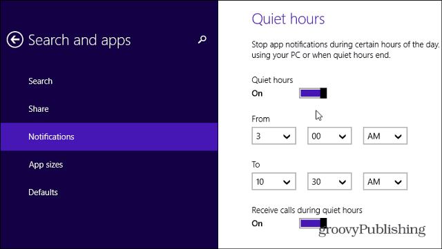 Jam Tenang di Windows 8.1 Memungkinkan Anda Nonaktifkan Notifikasi Aplikasi