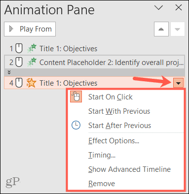 Opsi animasi di panel