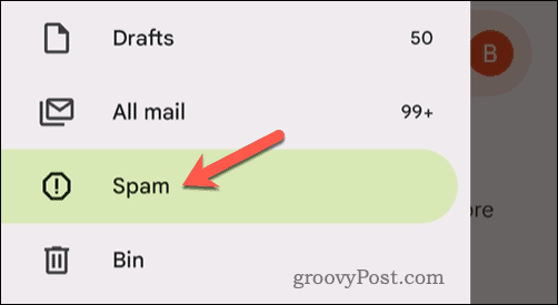 Buka folder spam Gmail di aplikasi seluler