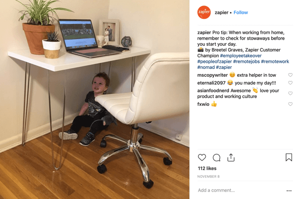 Contoh pengambilalihan akun Instagram Zapier oleh karyawan.
