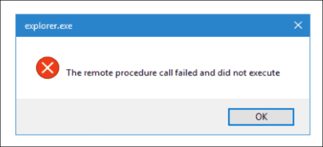 Contoh kesalahan Remote Procedure Call Failed saat meluncurkan File Explorer.