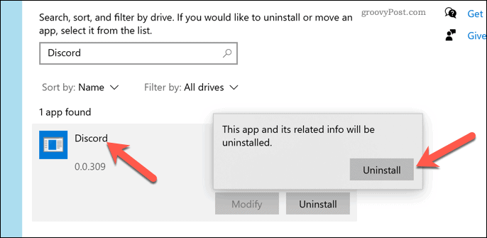 Menghapus Discord dari Windows 10