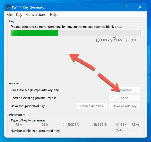 Menghasilkan kunci SSH di Puttygen