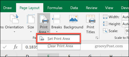 Pengaturan area cetak Excel