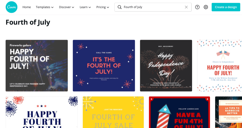 Pencarian Canva untuk template Fourth of July