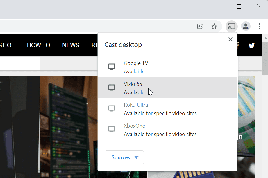 Pilih perangkat untuk mentransmisikan desktop