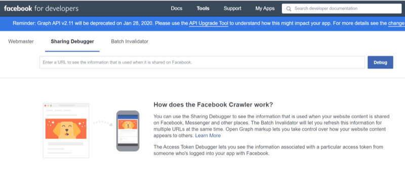 langkah 1 tentang cara menggunakan alat Debugger Berbagi Facebook