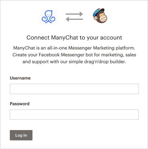 Masuk ke akun MailChimp Anda melalui ManyChat.