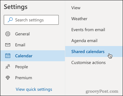 Opsi kalender bersama di Outlook
