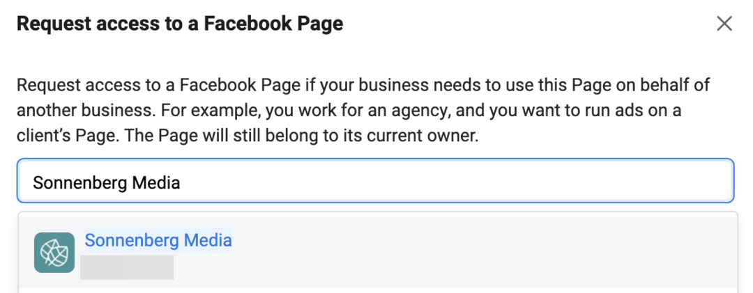 gambar Minta Akses ke layar Halaman Facebook di Meta Business Manager