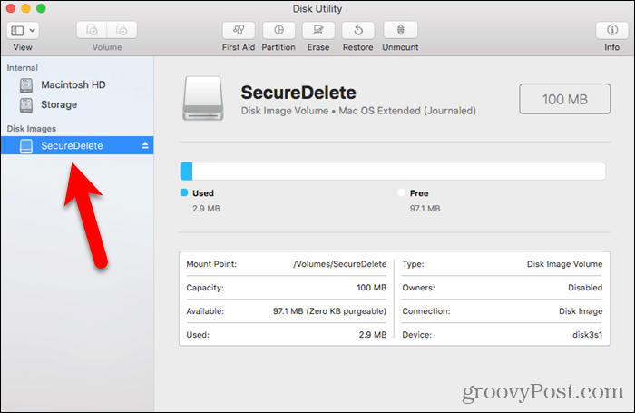 Gambar disk baru di Disk Utility