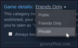 Mengatur privasi game Steam ke Privat