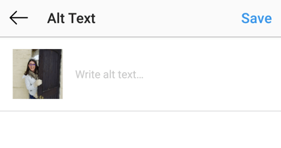 Cara menambahkan teks alt ke posting Instagram, langkah 3, kotak teks untuk mengatur tag alt
