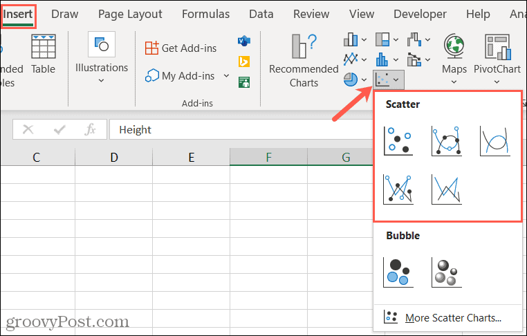 Masukkan Bagan Sebar di Excel