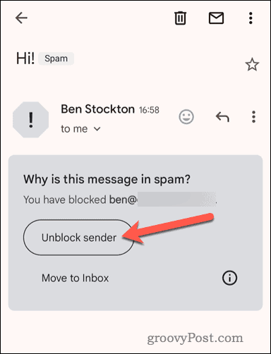 Buka blokir pengirim yang diblokir di aplikasi seluler Gmail