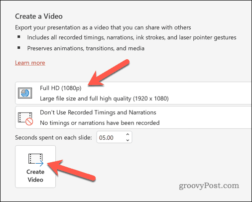 Ekspor PowerPoint sebagai opsi video