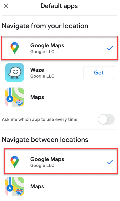 gmail google maps dipilih sebagai default