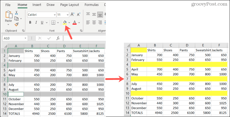 Sorot baris kosong di Excel