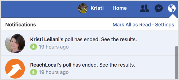 Pemberitahuan hasil polling gif Facebook