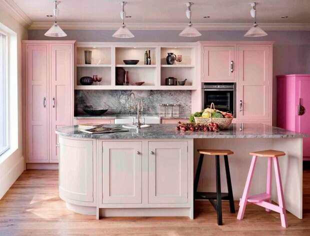 dekorasi dapur merah muda