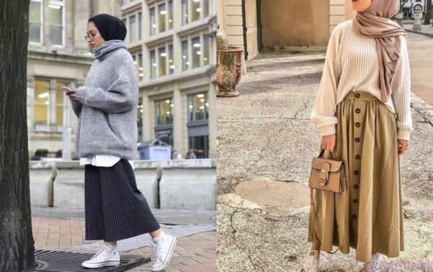 Kombinasi rok sweater instagram jilbab