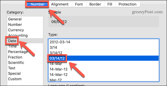 Format tanggal di Excel